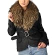 Jessie G. Women's Belted Lambskin Leather Jacket with Raccoon Fur Collar
