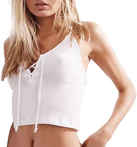 EagleUS Knitted Cross Lace Up Short Vest Slim Camisole Tank Tops(White)