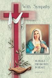 Religious Sympathy Cards - Immaculate Heart of Mary - Laminated with Gold Foil Embossed Medal Design - Appropriate Prayer Included