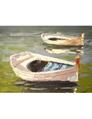 Oil Painting On Stretched Canvas 12"x16"-Floating Canoes
