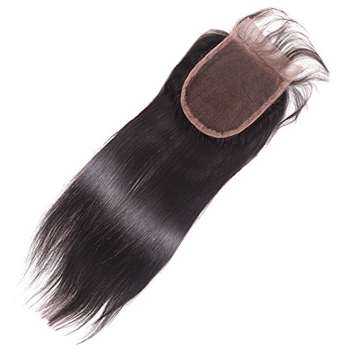 Elva Hair Free Part Straight Lace Closure Bleached Knots Brazilian 3.5"x4" Virgin Human Hair Accessions 10"