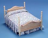 Double Oak Bed with Bedding - Dollhouse Miniature