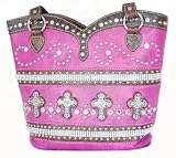 Pink Leather Handbag - Pink Rhinestone Embellished Hobo or Shoulder Bag - Fuschia