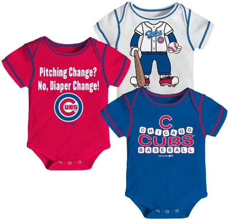 MLB Chicago Cubs Boy's White Onesie Pack (3-Piece), 18 Months