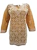 Paisley Embroidered Kurta Tunic Earth Yellow Cotton Tops M