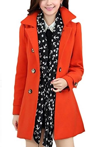 LOCOMO Women Wool Duffle Puff Shoulder Faux Fur Collar Pea Coat FFJ012ORNXXL