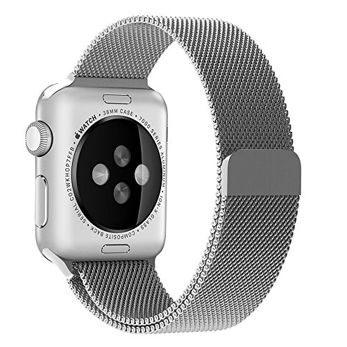 Votech - Apple Watch Band, Milanese Loop, Stainless Steel Bracelet iWatch Strap. No buckle required. Silver - 42mm (Lifetime Warranty)
