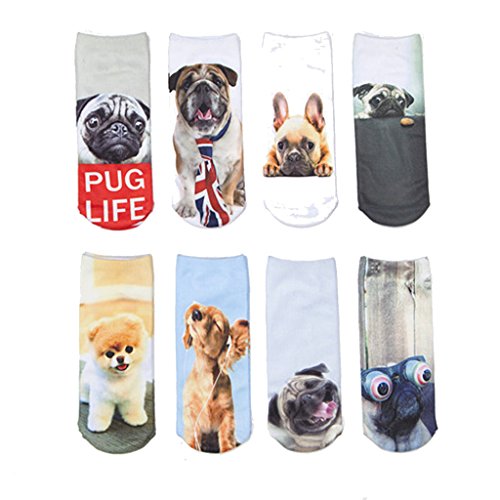 Zmart Women's Invisible Socks 3D Printed Cartoon Animal Dog Patterns Anklet Hosiery