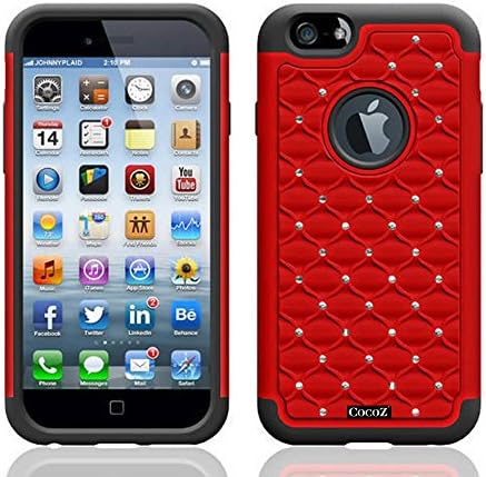 CocoZ®iPhone 6 Plus 5.5 NEW Case Combo Hybrid Case Glitter Bling Diamond Dual Layer Pc Silicone Protective Case 1 Diamond Anti Dust Plug Stopper(random Color) Advanced Shock Absorption Protection [ for iPhone 6 Plus 5.5 ] (Red with Diamond )
