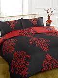 Savoy Black Red Duvet Quilt Cover Set, Double Bed