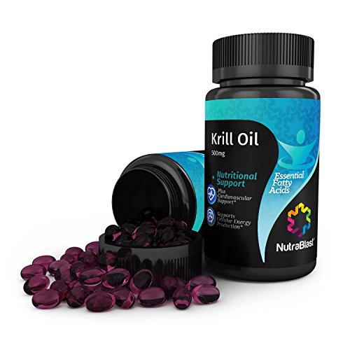 NutraBlast Krill Oil 500Mg Essential Fatty Acids Omega 3-6-9, Phospholipids and Astaxanthin - Non-GMO - Burpless - Supports Fat Burning, Heart, Skin, and Brain Health - Made in USA (60 Softgels)