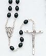 24" Silver Tone Rosary with 7.5m Black Wood Beads, Mary with Child Emblem, and Crucifix - Imported from ITALY