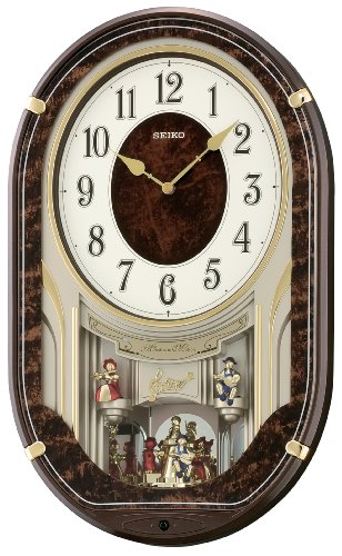 Seiko Melodies In Motion Clock Dark Brown Metallic Finish Plays One of 6 Hi-Fi Melodies Decorative Ornaments Turn Continuously