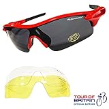VeloChampion Warp Cycling Running Sports Sunglasses - (with 3 lens: inc smoked, clear) Red Frame