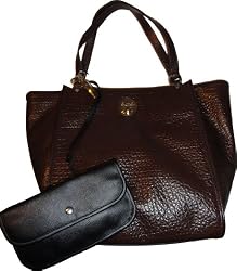 Women's DKNY Purse Handbag French Grain Leather Tote Dark Brown