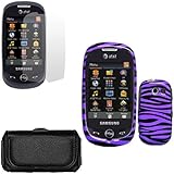 iNcido Brand Samsung Flight II A927 Combo Purple/Black Zebra Protective Case Faceplate Cover + Black Horizontal Leather Pouch + LCD Screen Protector for Samsung Flight II A927