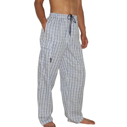 Mens Joe Boxer Cotton Plaid Thermal Sleepwear / Pajama Pants - Blue & White (Size: M)