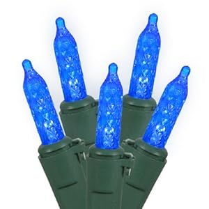Pack of 12 Blue LED M5 Mini Replacement Christmas Light Bulbs - Green Husk