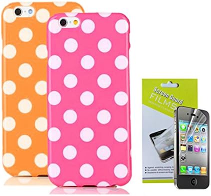 Cute Polka Dots Iphone 4/4s Case, 3 Item Bundle Includes 2 Polka Dots Cases with a Ultra Clear Screen Protector for Iphone4, Iphone 4s (White Dots on Orange & White Dots on Rose)