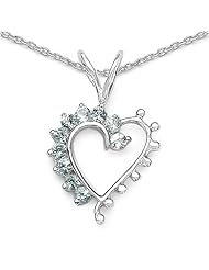 0.50 Carat Genuine Aquamarine Sterling Silver Heart Shape Pendant Necklace. 18"
