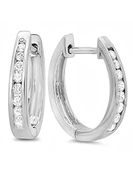 0.20 Carat (ctw) 10K White Gold Ladies Hoop Earrings 1/5 CT