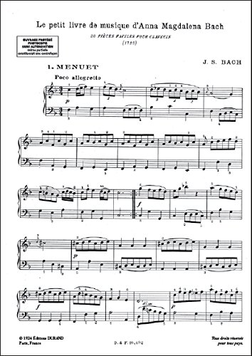 Petit livre d'Anna Magdalena Bach Clavecin Johann Sebastian Bach