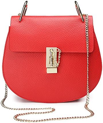 Fengyaqiandai Drew Bag Genuine Leather women shoulder-handbags Red 23.5 CM