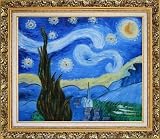 The Starry Night, Van Gogh Reproduction Oil Painting, with Ornate Antique Dark Gold Wood Frame 26 x 30 inches