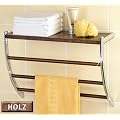WENKO Wandregal BELINGO - 56 x 46 x 21.5 cm - Wallnussholz-Optik/Chrom - Ablage mit 3 Handtuchstangen - Handtuchhalter