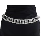 White Brass Bells Chain Link Belt, Sexy Hip Chain, Fits waist or hips 36" - 42" for Belly Dancing or Casual Wear
