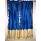 2RoyalBlueSilkSariDrapesCurtainsPanelsWindowDressingRodPocket84