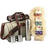 Tea Lovers Picnic Holdall Hamper Cool Bag Set for 4 with Travel Rug Water Proof Backing, 0.75l Flask and Mugs FREE DELIVERY Outdoor Living