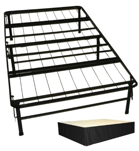 Epic Furnishings Dura Bed Heavy Duty Steel Platform Folding Bed Frame with Decorative Bed Skirt, Twin, Black