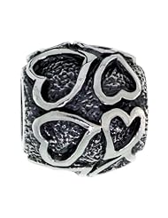 Sterling Silver Multi Heart Barrel Bead Charm for most Charm Bracelets