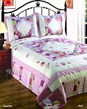 Double 3Pcs Luxury Polycotton Patchwork Quilted Embroidered Bedspread Set Size 243cm x 264cm, Susanna Pink