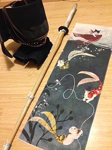 Fishing Cat Towel, 37.4'x13.8' (95cmx35cm) Tenugui for Budo Karate Jyudo Kendo, sports towel, Yuxinzhenpin-001