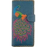 Lavishy Embroidered Peacock Vegan Long Checkbook Wallet Blue