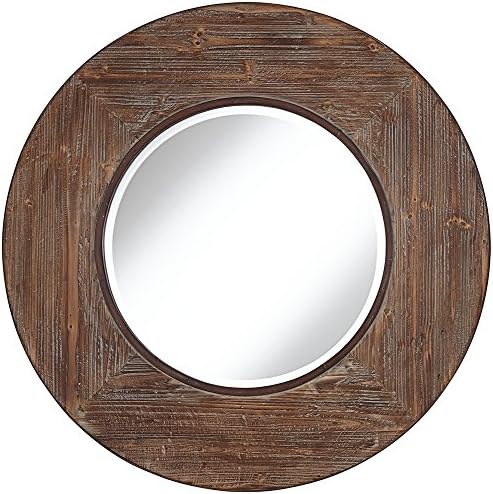 Shiloh Raw Stained Wood 31 1/2" Round Wall Mirror