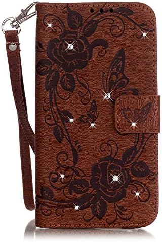 iPhone 7 Wallet Case,QFJ [ Wrist Strap ] Embossed [ Spot drilling ] Premium PU Leather Wallet [ Card Slots ] Flip Stand Case Cover for Apple iPhone 7 (4.7 inch) 2016 (Brown)