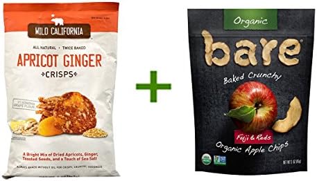 Wild California All Natural Twice Baked Crisps Apricot Ginger -- 5 oz, (4 PACK), Bare Organic Baked Crunchy Apple Chips Gluten Free Fuji &amp; Reds -- 3 oz