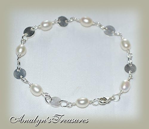 Sterling Silver Round Disc &amp; Hand Wrapped Pearls Bracelet, Pearls Bracelet, Sterling Silver Bracelet, Sterling Silver Round Disc Bracelet