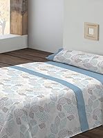 Casa Campo  Juego De Sábanas 100%Cotton Leaves (Blanco/Azul)