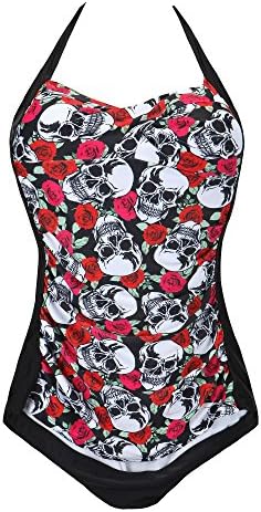 Cuteplus Retro Printed Halter One Piece SwimSuit Cover Up Swim Dress for Women Girls