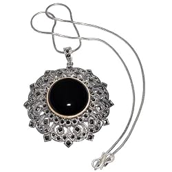 Valentine Day Gift Silver Onyx Gemstone Pendant with Chain 2.5 inches