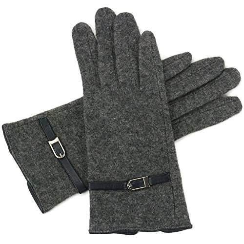 Alpine Swiss Womens Wool Leather Trim Evening Gloves Touch Screen Dressy Buckle