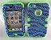 iPhone 4 4S Case Cover Hybrid Blue Zebra Bling Rhinestones with Neon Green