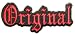 Original patch -Red Old English letters, 3.5x1.5 in, embroidered iron on patch
