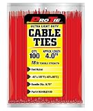 Pro Tie RD4ULD100 4-Inch Red Ultra Light Duty Color Cable Tie, Red Nylon, 100-Pack