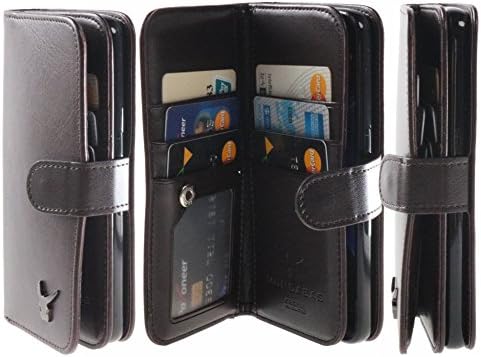 Luxury [Dual Wallet] [Wristlet] Cow Leather [7 Card Slot] [Standing] Book Wallet Flip Case Cover for LG G5 (Dark Wine)