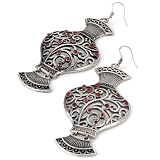 Vase Drop Pierced Fashion Earrings Burnt Silver & Red
